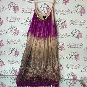 H&M Gradient Purple and Brown Dress embroidery beaded neckline ombré
